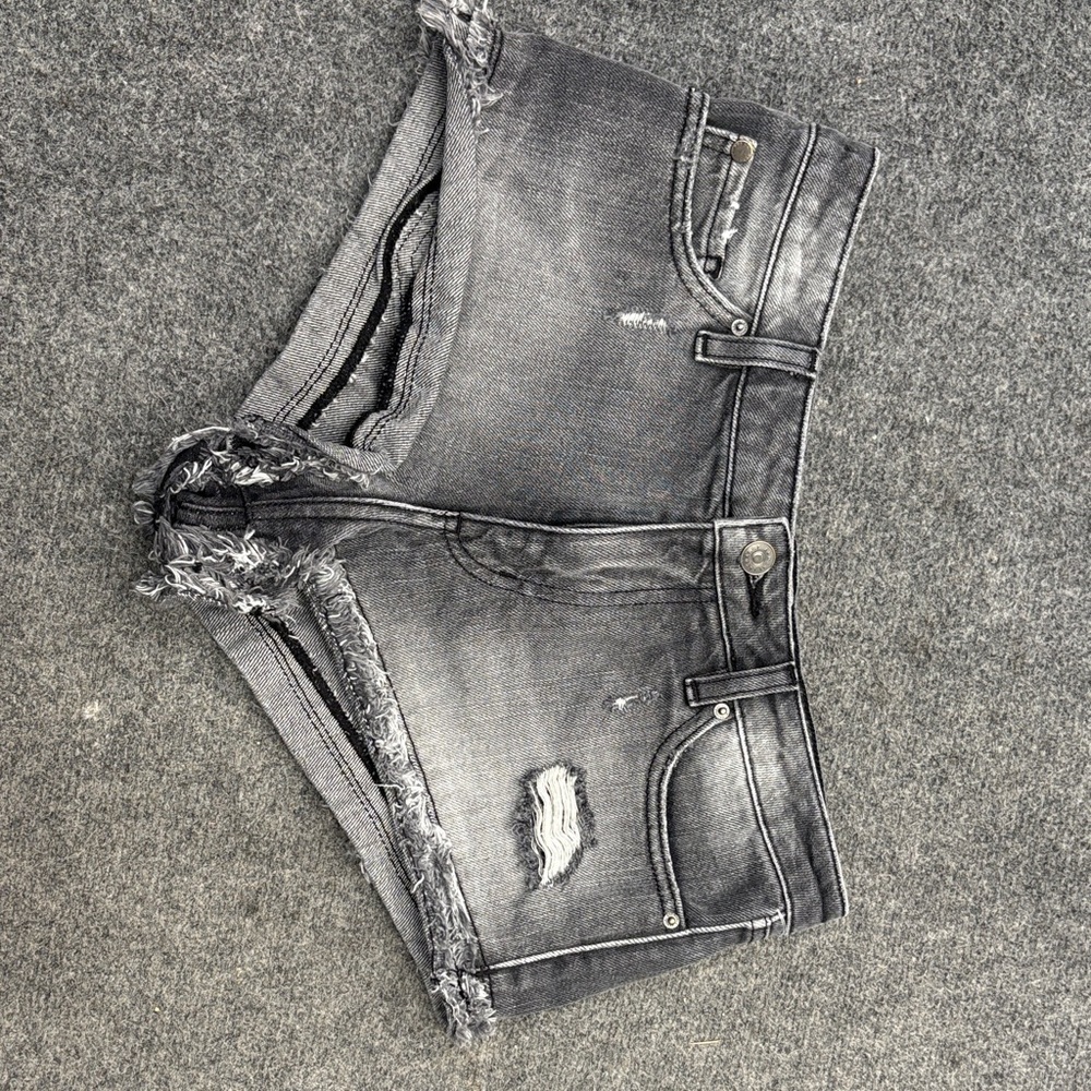 Distressed Gray Denim Shorts